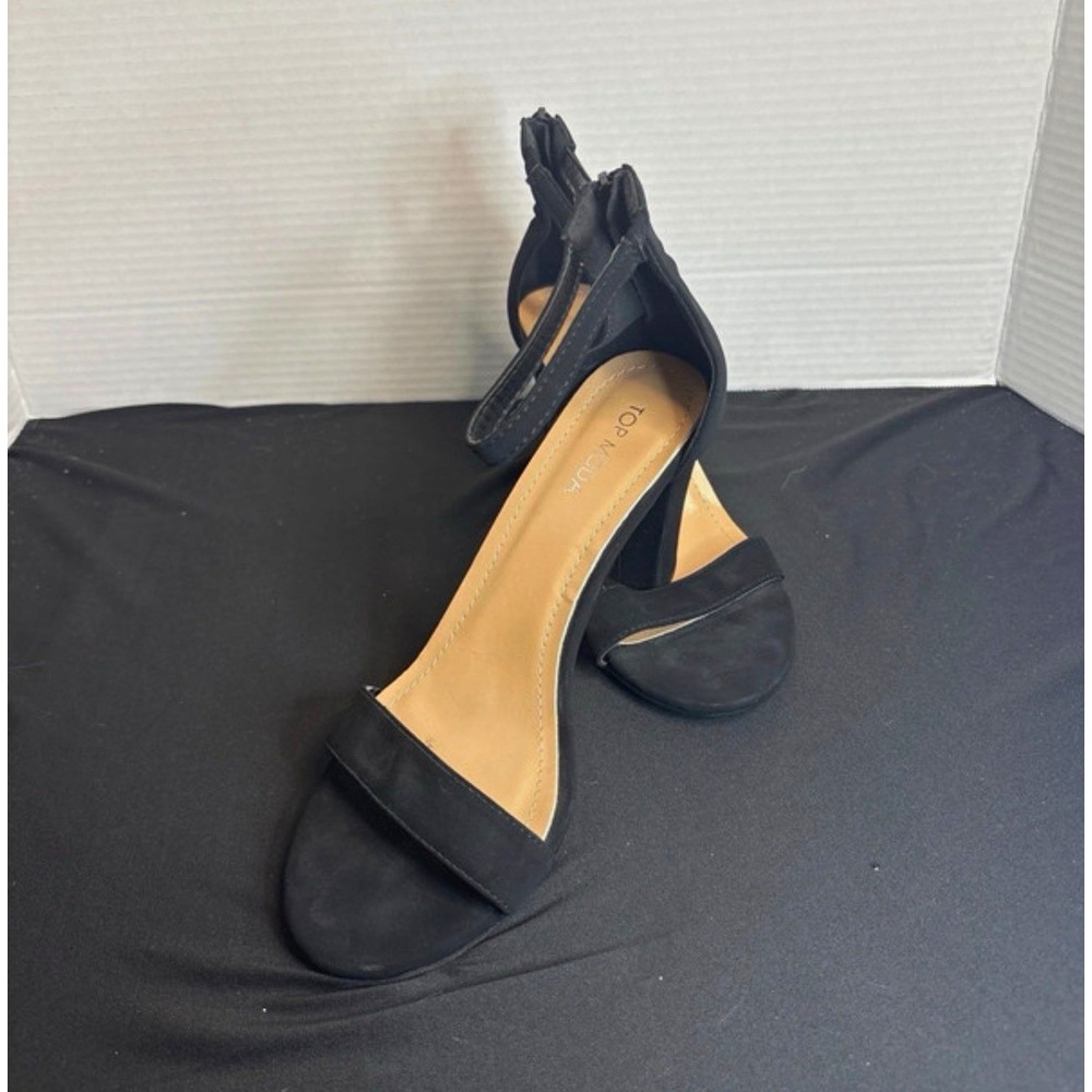 TOP MODA Black Faux Suede Strappy Ankle Strap Open Toe Block Heel Zip 9